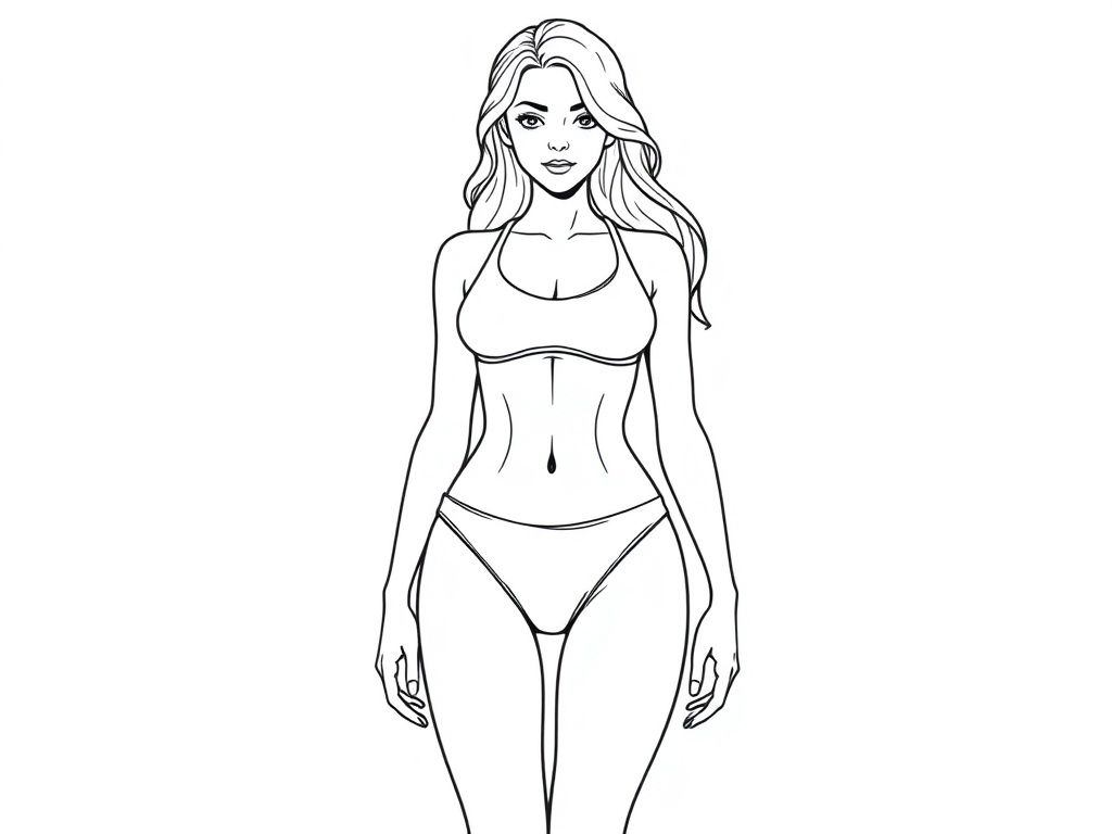Detailed realistic pretty Female full body, two piece swimsuit