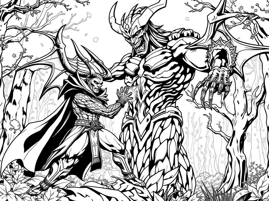 Preview of diablo fighting galactus in a fantasy forest