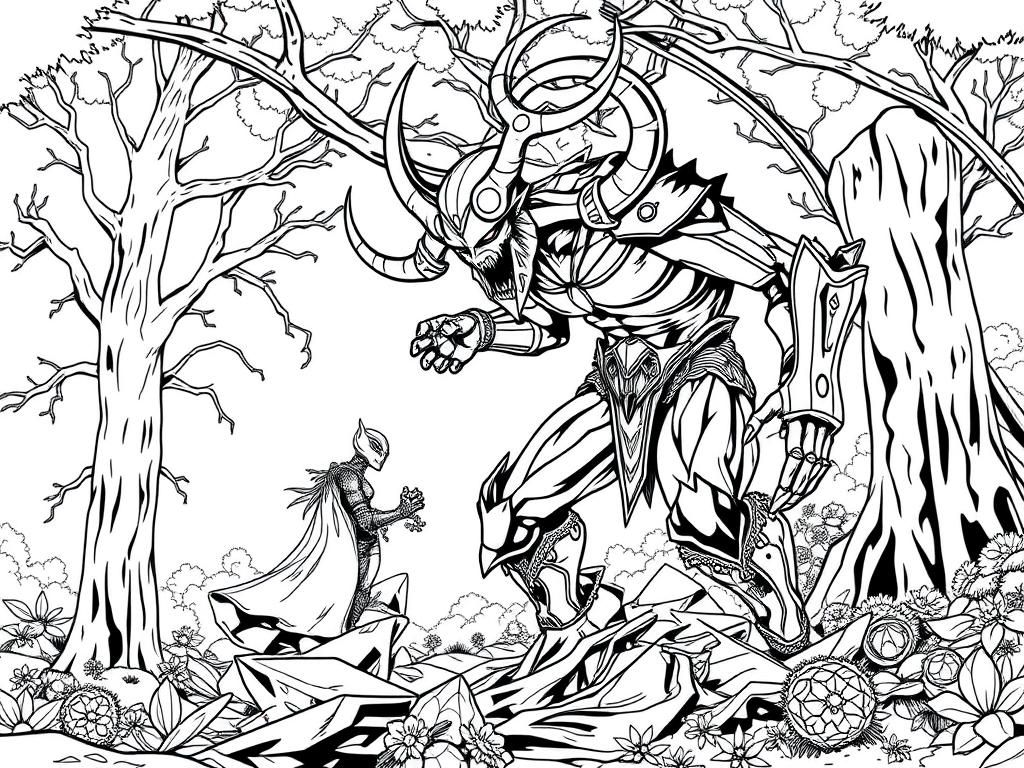 Preview of diablo fighting galactus in a fantasy forest