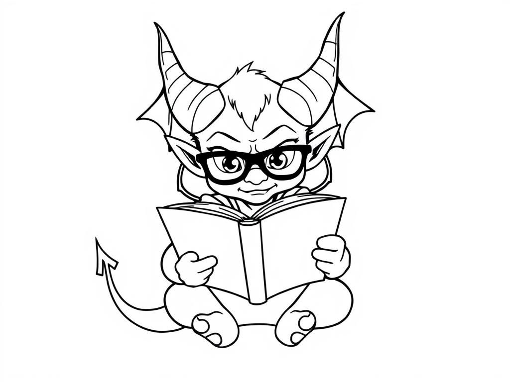 diablo reading a book wearing glasses