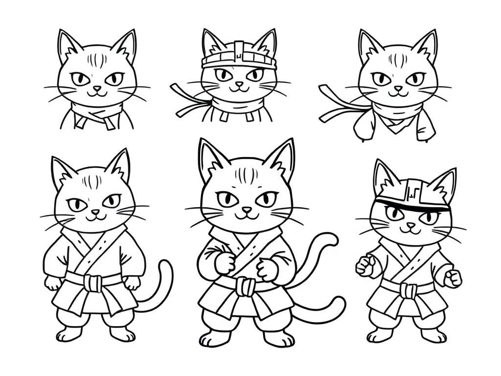 Preview of Different pictures of samurai cats, or ninja cats, or karate cats