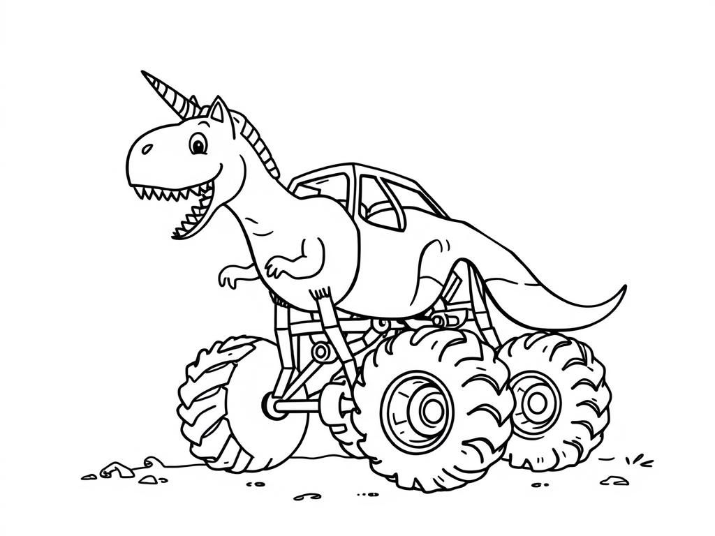 Cartoon Dinosaur Monster Truck Coloring Page