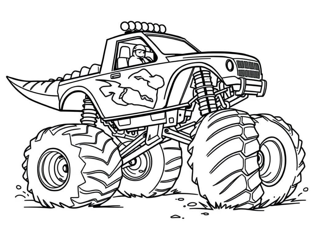 Dinosaur, baseball monster truck baseball - Free Printable Coloring Page