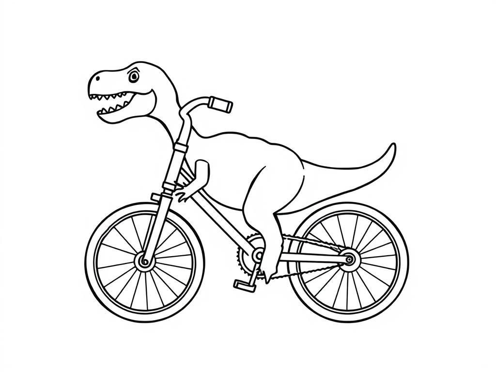 T-Rex on Bicycle Coloring Page