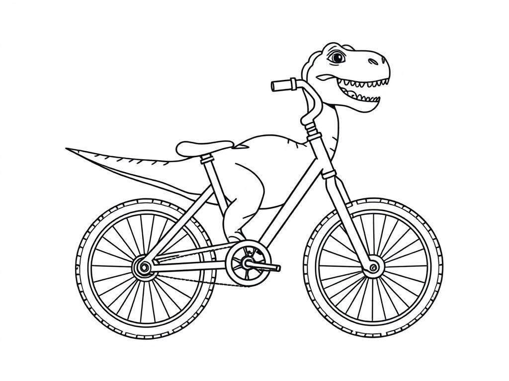 Dinosaur Coloring Page Riding a Bicycle