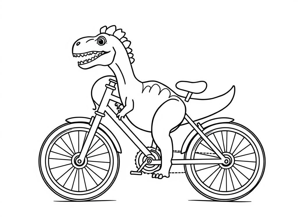 Dinosaur  bicycle - Free Printable Coloring Page