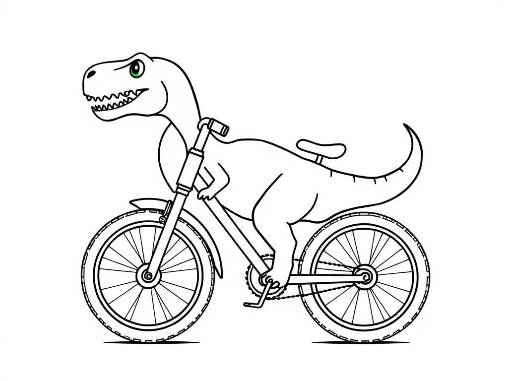 Coloring Page of a T Rex Riding a Bike