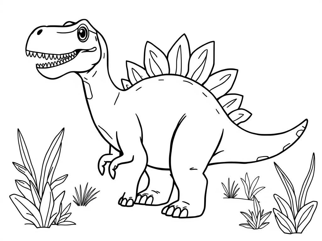 Dinosaur coloring pages for kids cute art line 3 stok - Free Printable Coloring Page