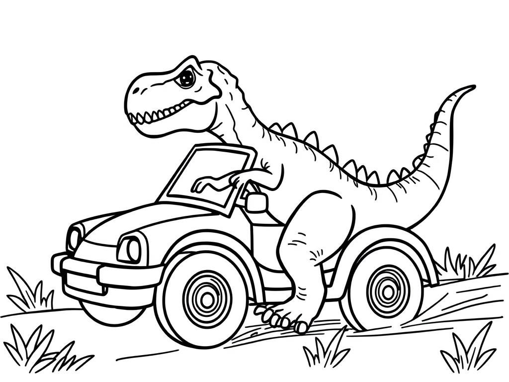 Preview of Dinosaur driving a car