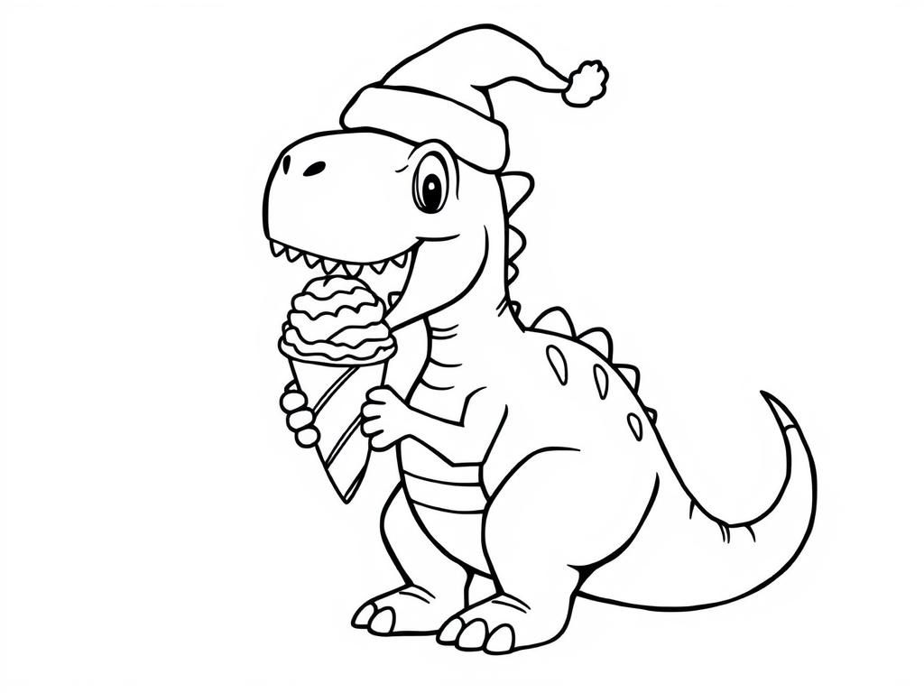 T-Rex in Santa Hat Coloring Page