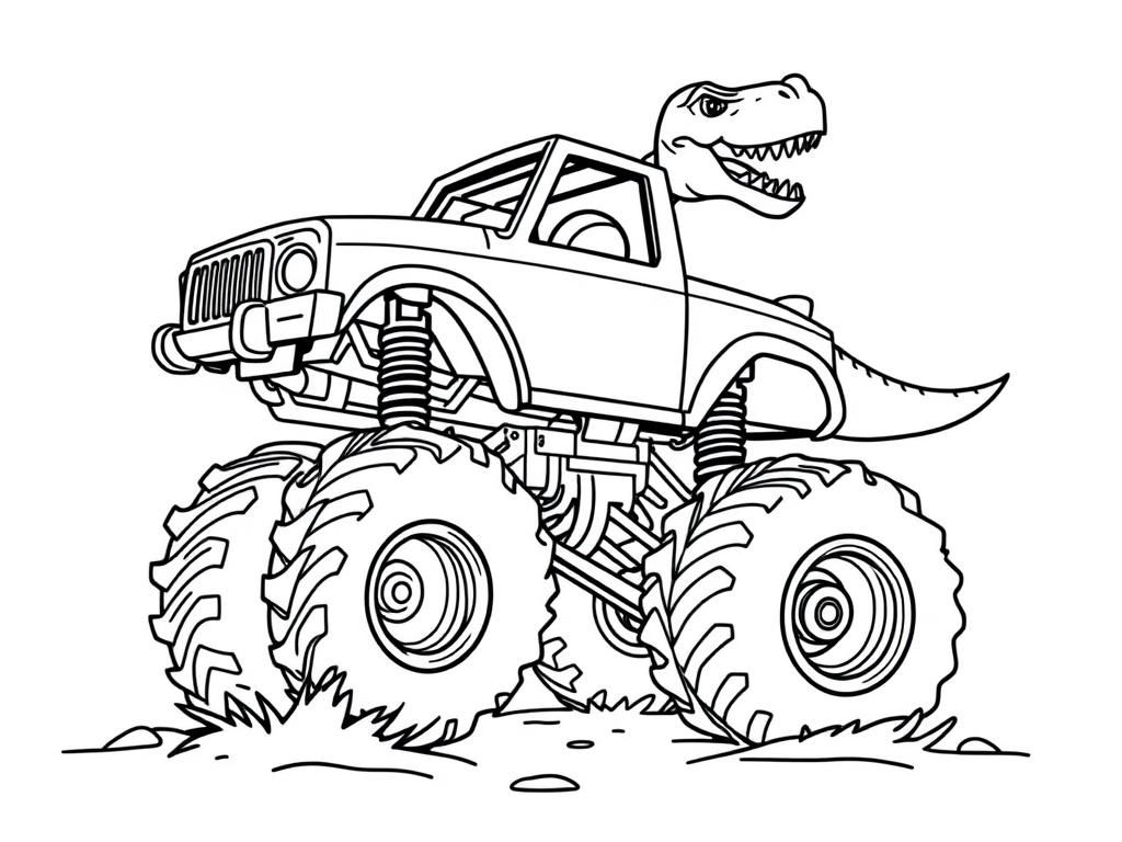 Dinosaur monster truck baseball - Free Printable Coloring Page