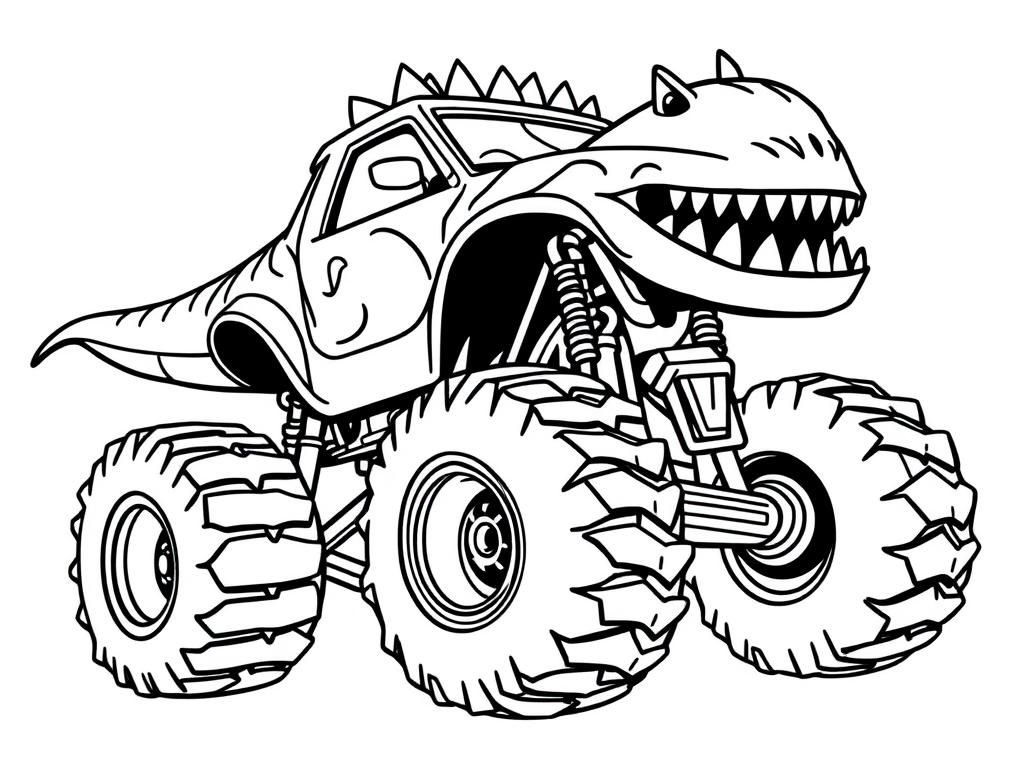 Dinosaur Monster Truck Coloring Page