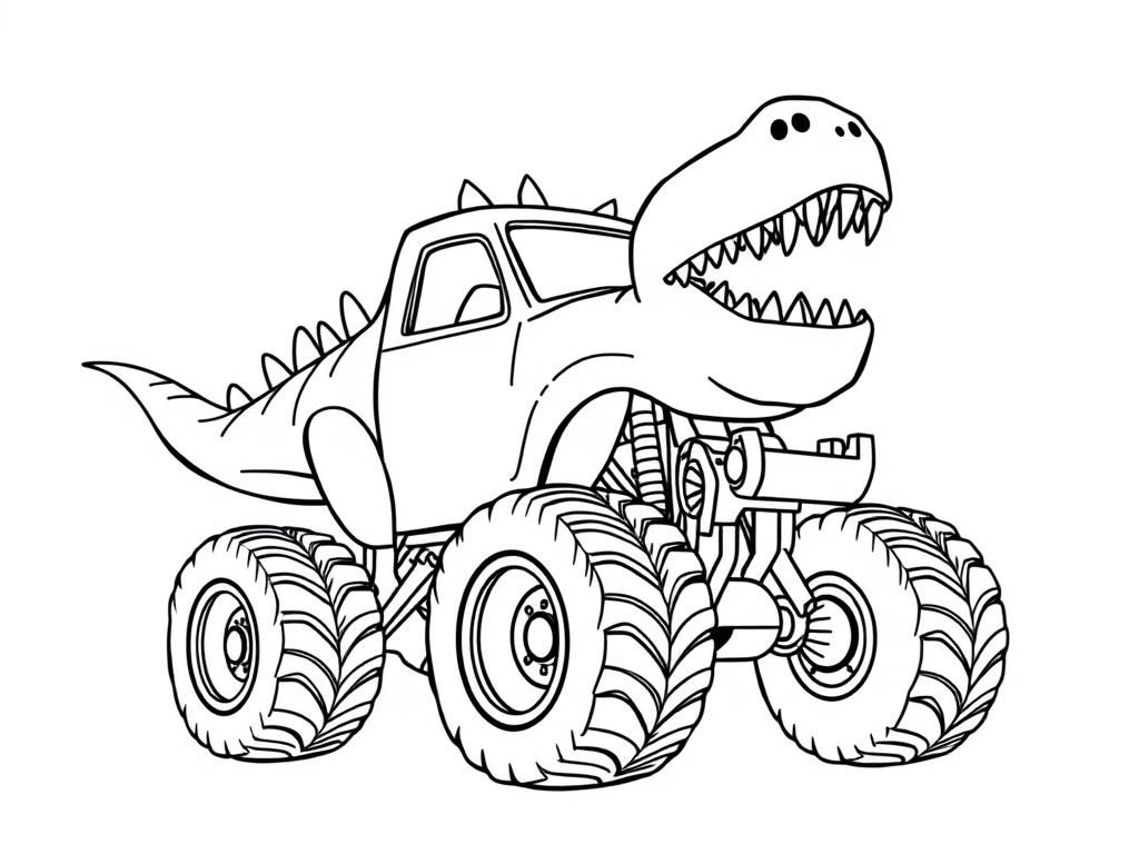 Coloring Page of a T-Rex Monster Truck.