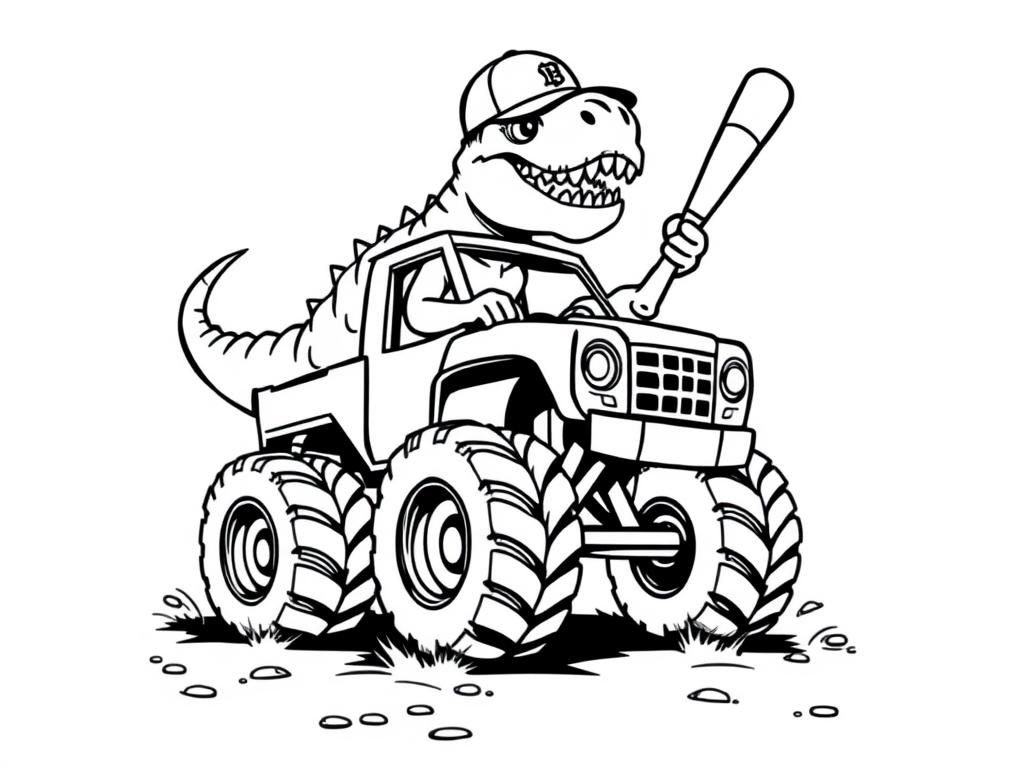 Dinos And Monster Trucks Coloring Page