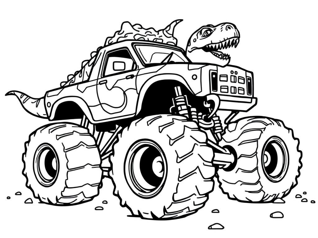 Monster Truck Dinosaur Coloring Page