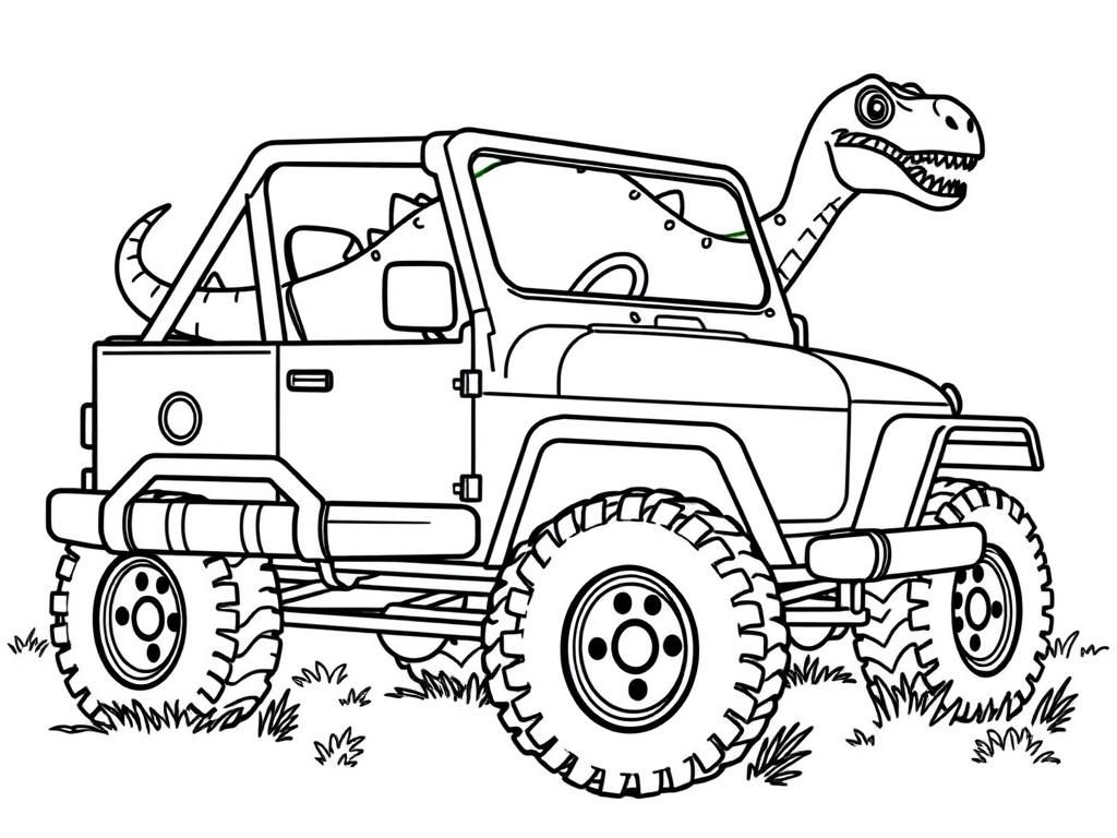 Dinosaur Jeep Wrangler Coloring Page
