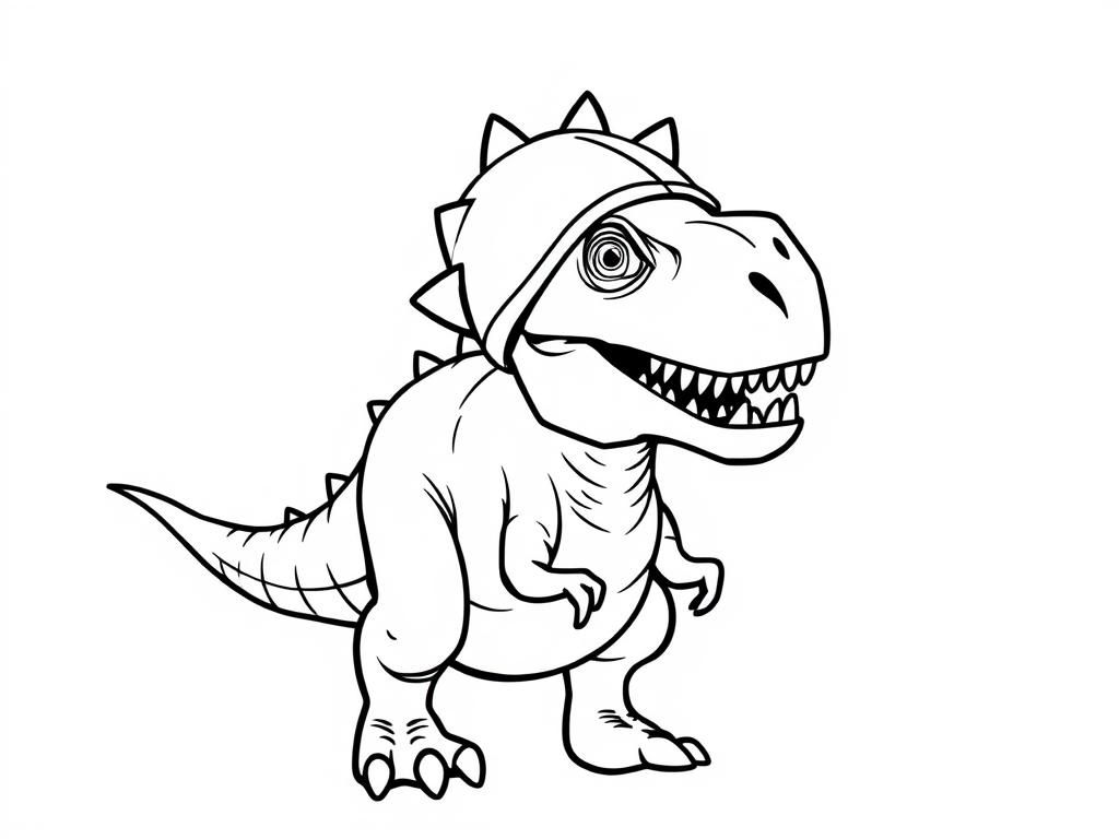 dinosaur wearing helmet - Free Printable Coloring Page