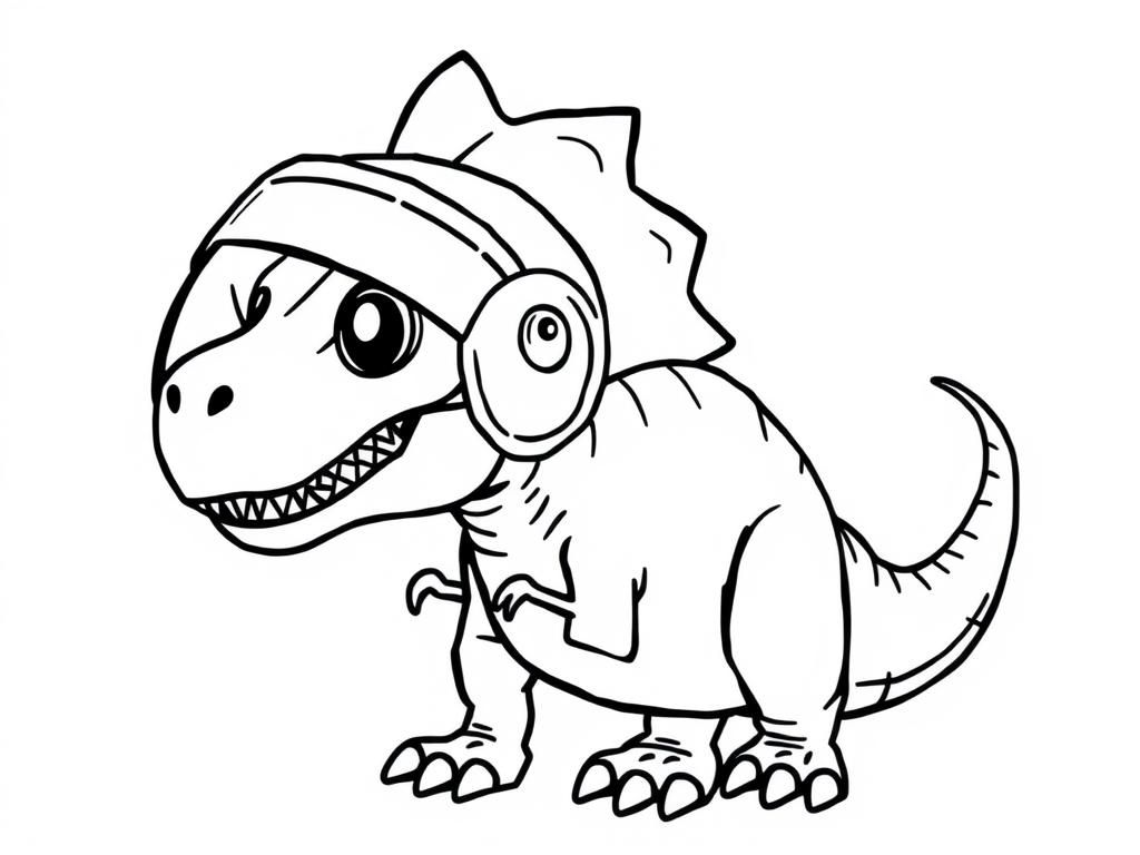 Cartoon Dinosaur Headphones Coloring Page
