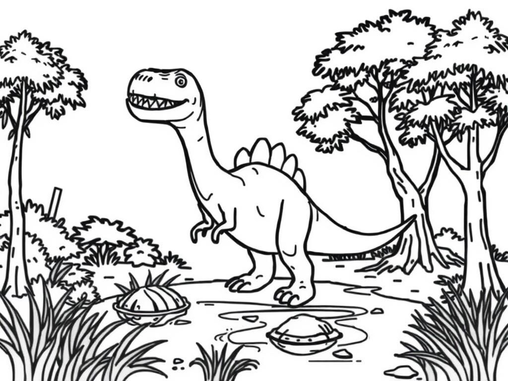 Preview of dinosaur with trees and a swamp