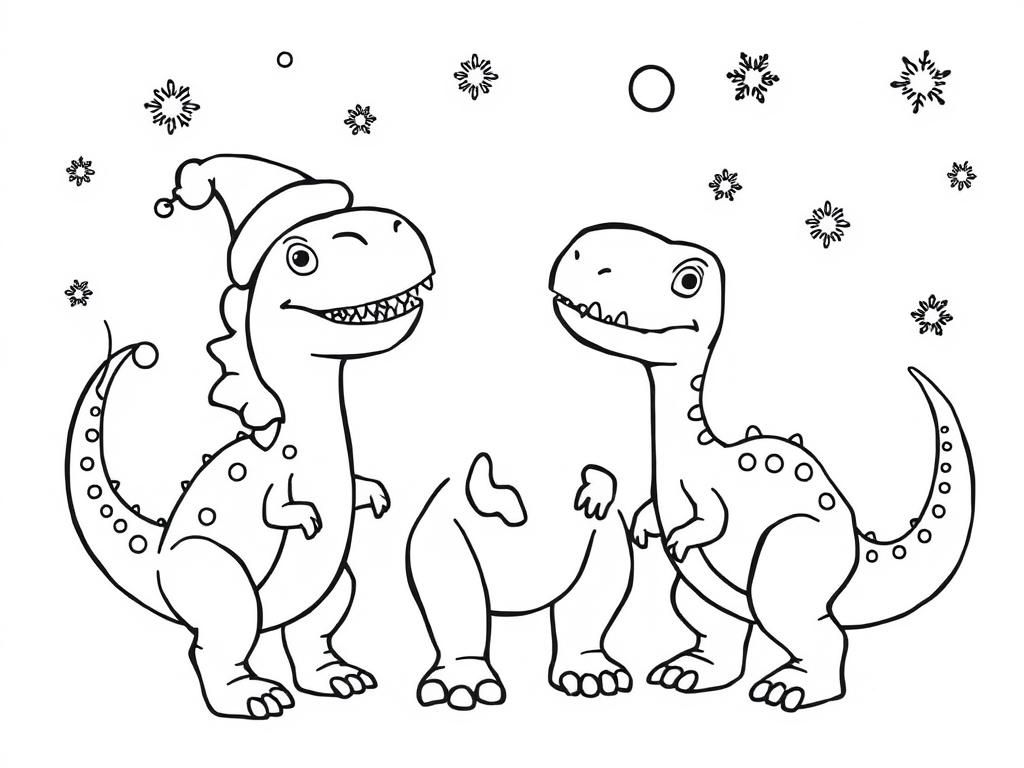Christmas Dinosaurs Coloring Page
