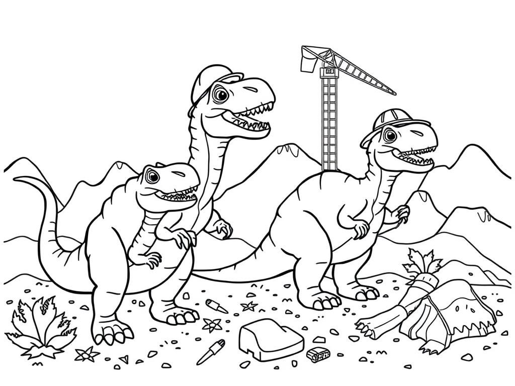 Dinosaurs at Work Coloring Page