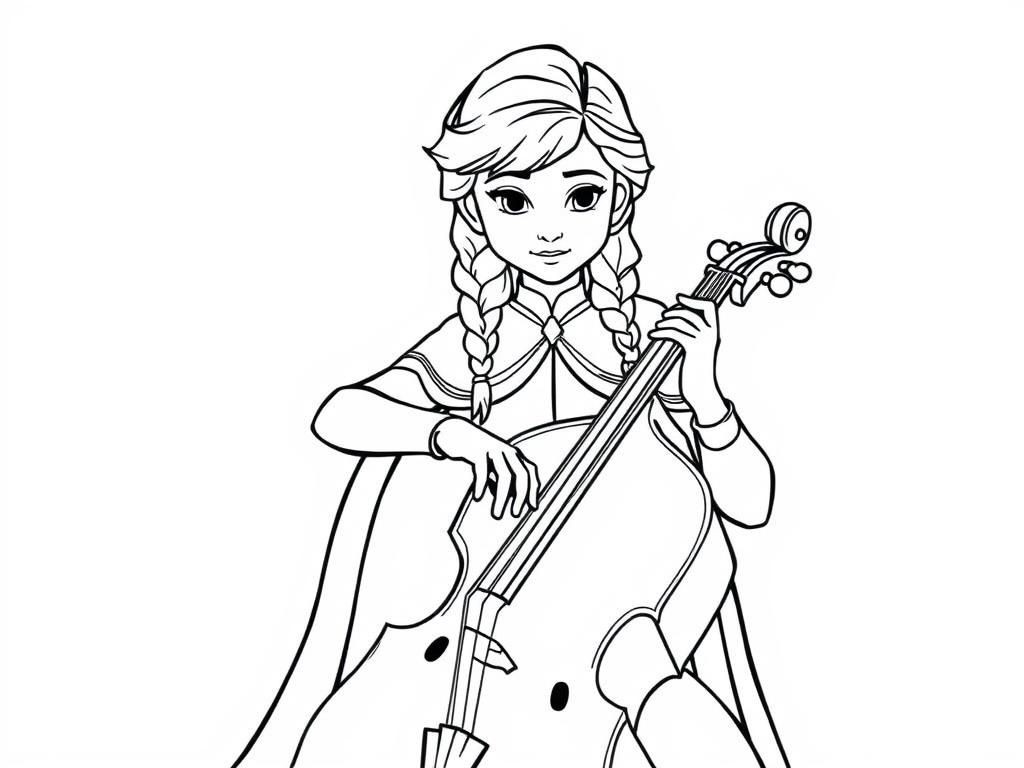 disney Anna from Frozen playing cello - Free Printable Coloring Page