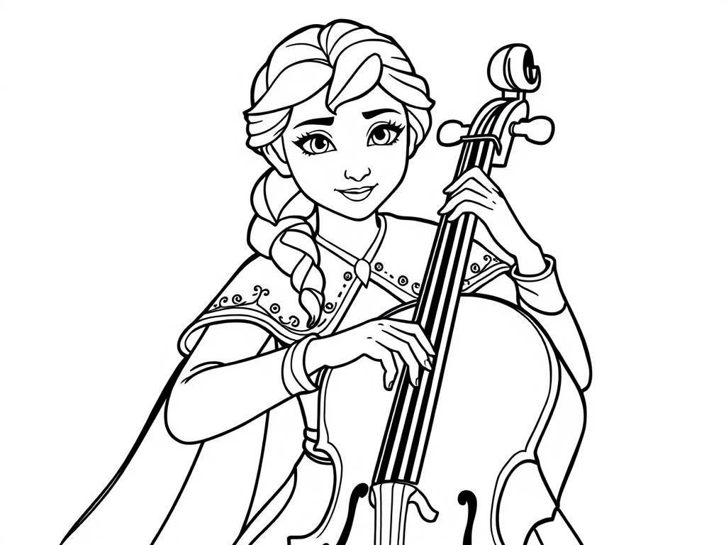 Elsa Playing Cello Coloring Page