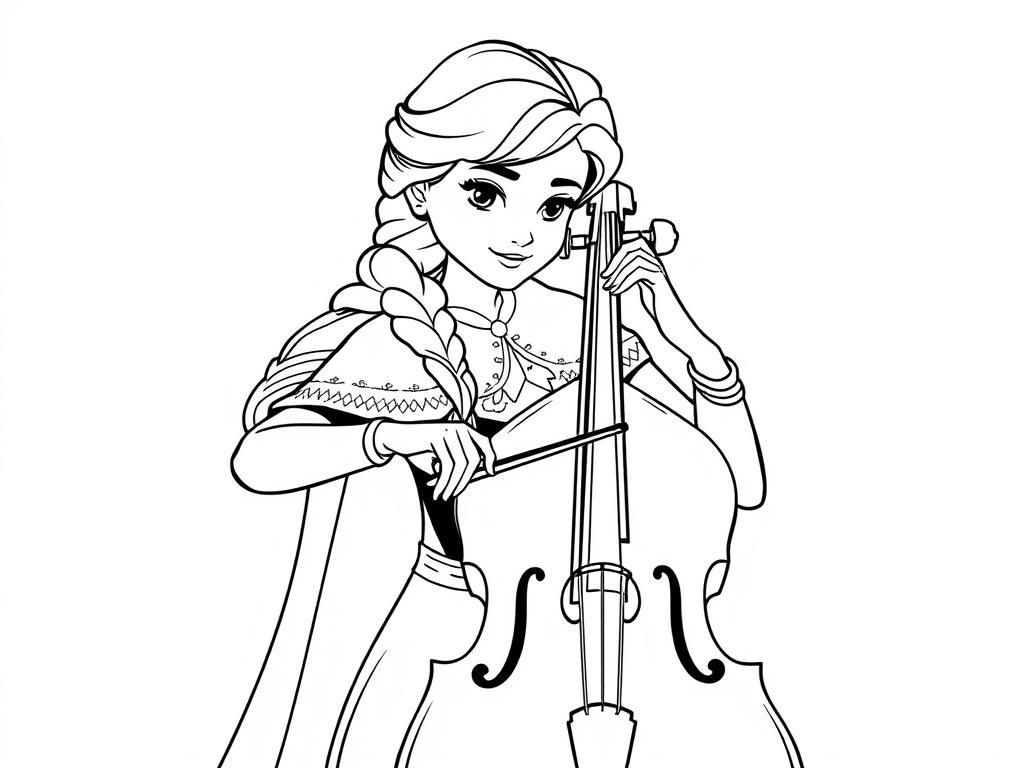 Elsa Playing Cello Coloring Page