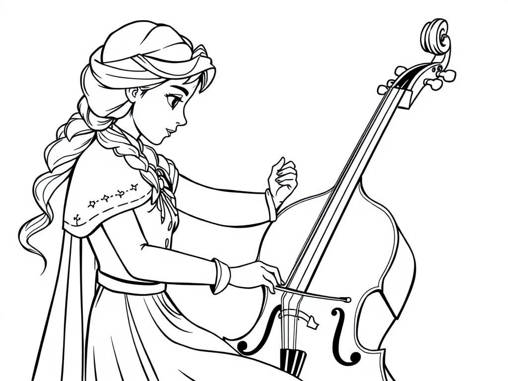 disney Anna playing cello, fotographed from her back