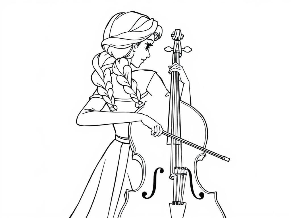 Elsa Playing Cello Coloring Page