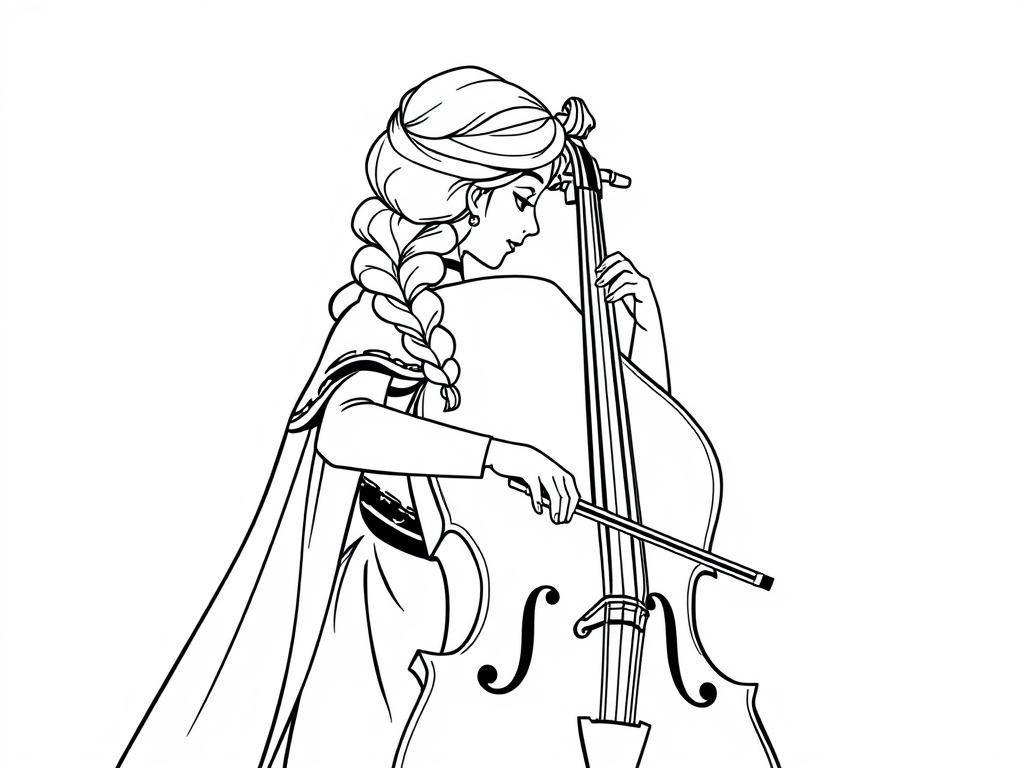 disney Anna playing cello, fotographed from her back