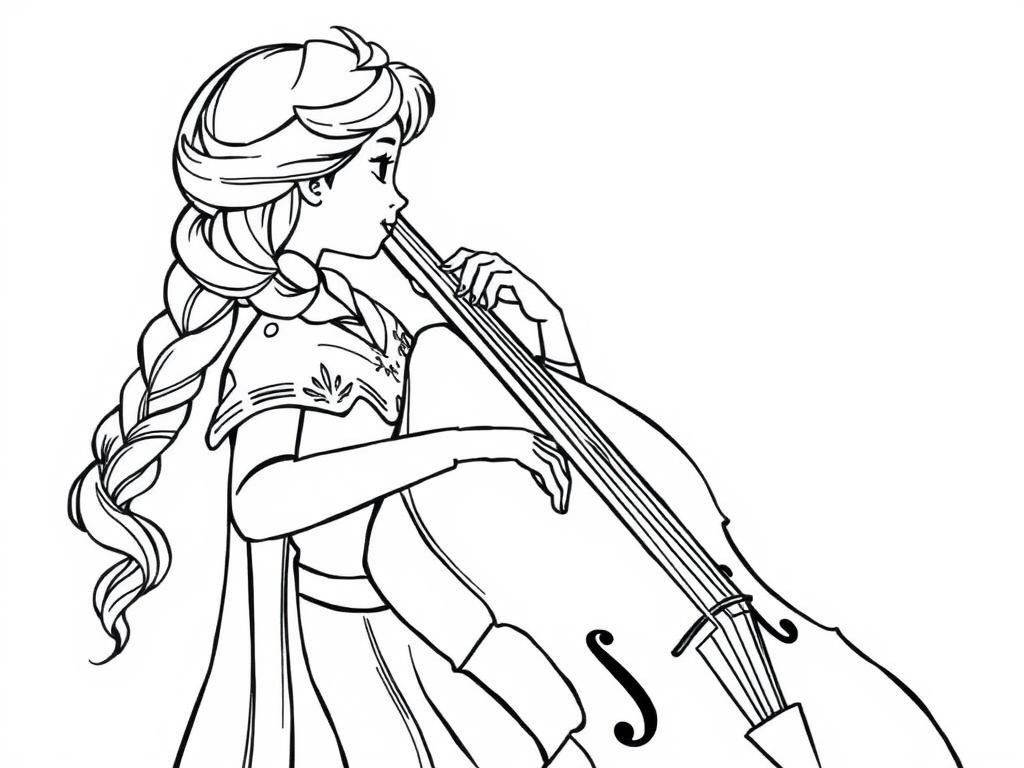 disney Anna playing cello, fotographed from her back