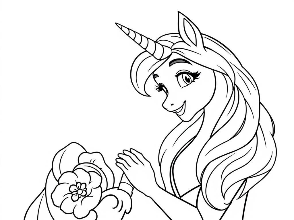 Girl And Unicorn Coloring Page