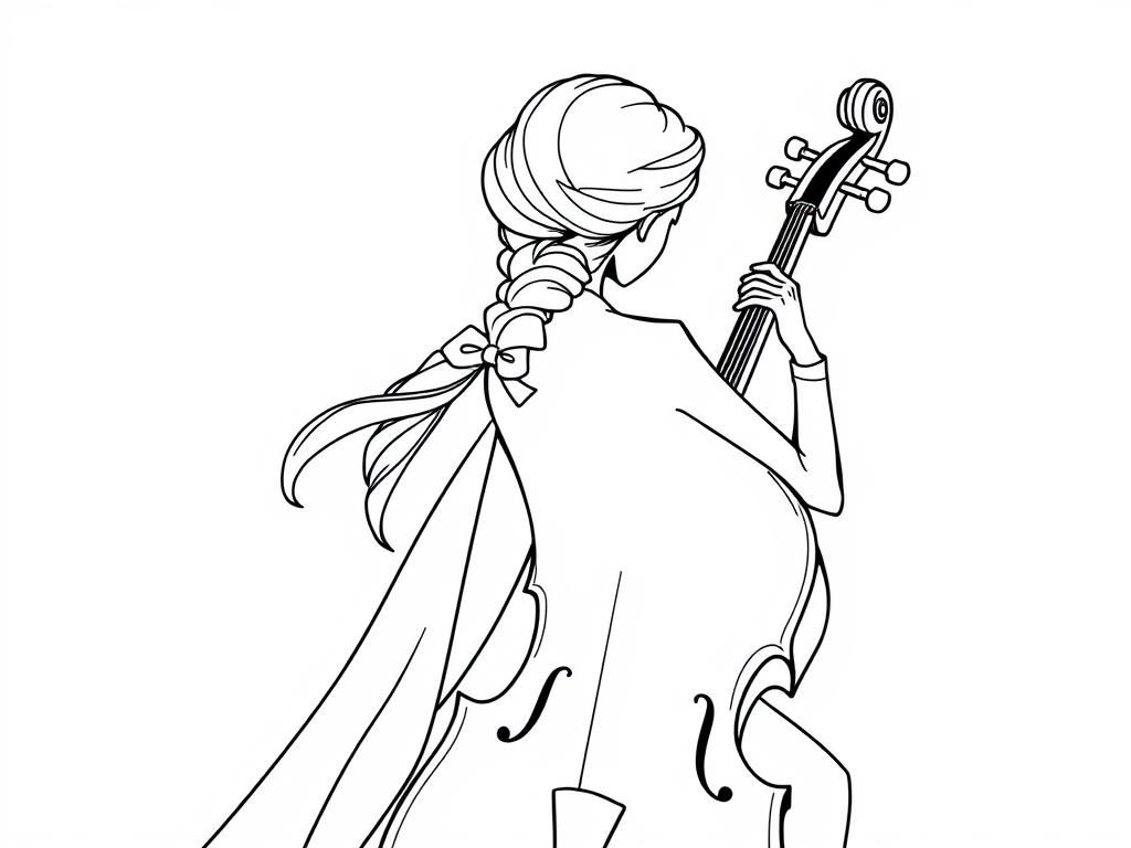 disney Elsa playing cello, fotographed from her back