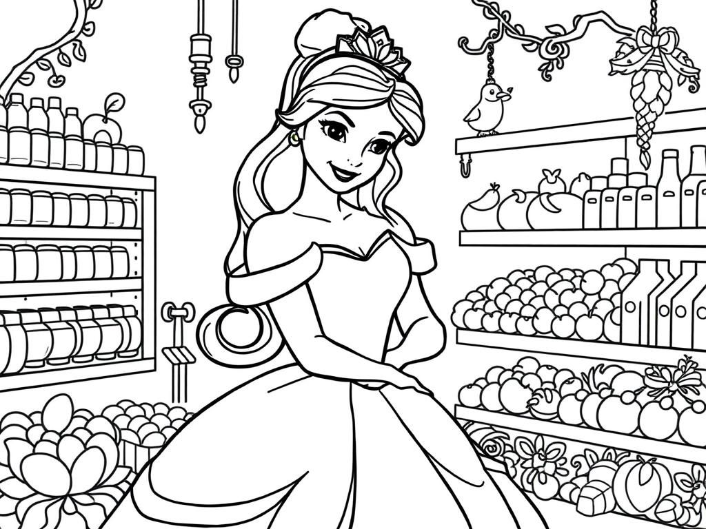 Princess in Grocery Store Coloring Page