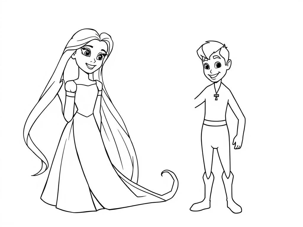 Disney Rapunzel and Dreamworks Jack Frost - Free Printable Coloring Page