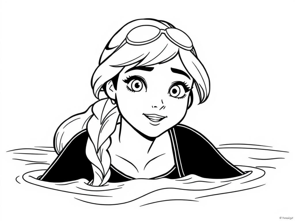 disney‘s Anna as a masters swimmer - Free Printable Coloring Page
