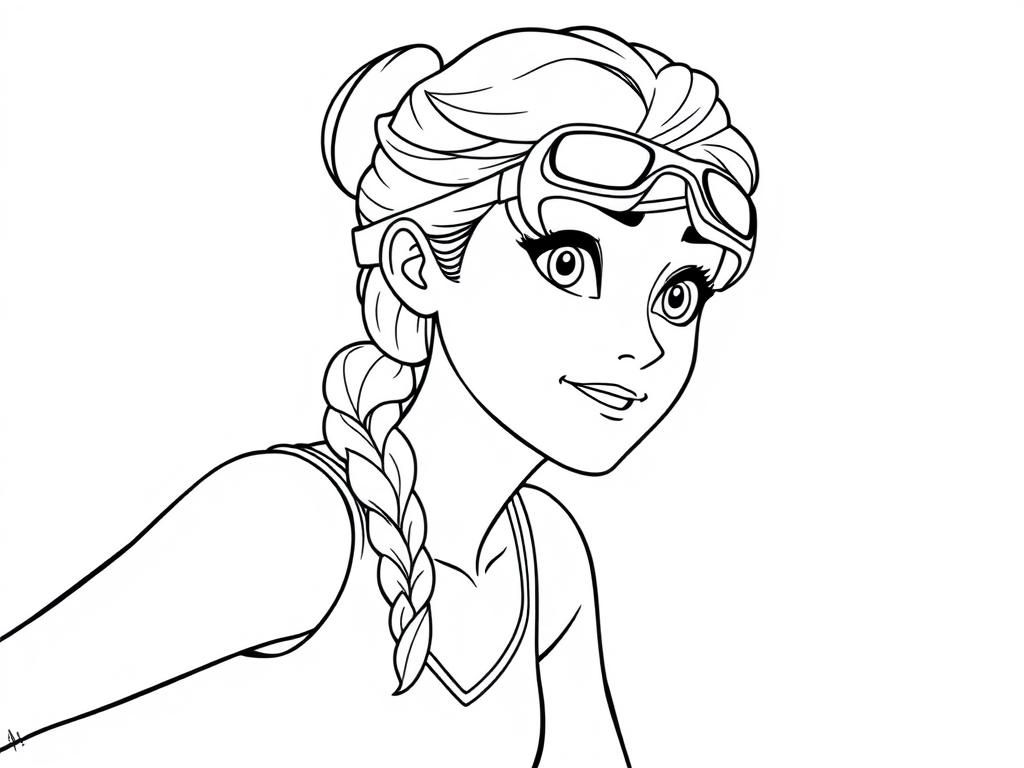 disney‘s Anna as Olympic swimmer with Goggles white swimming