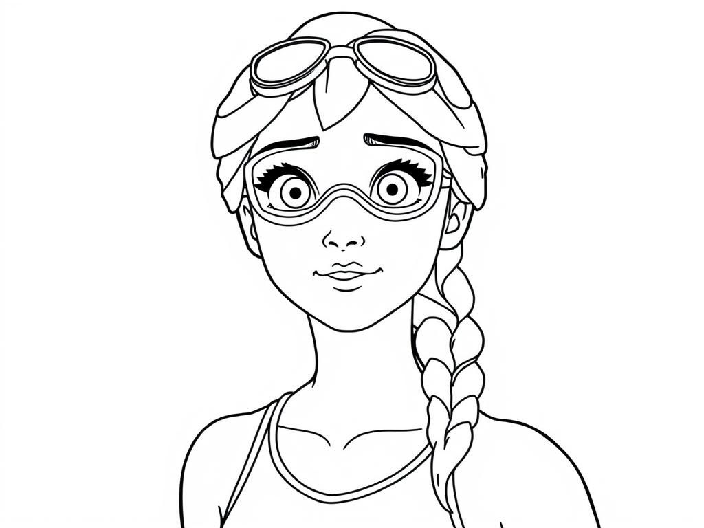 disney‘s Anna as Olympic swimmer with Goggles white swimming