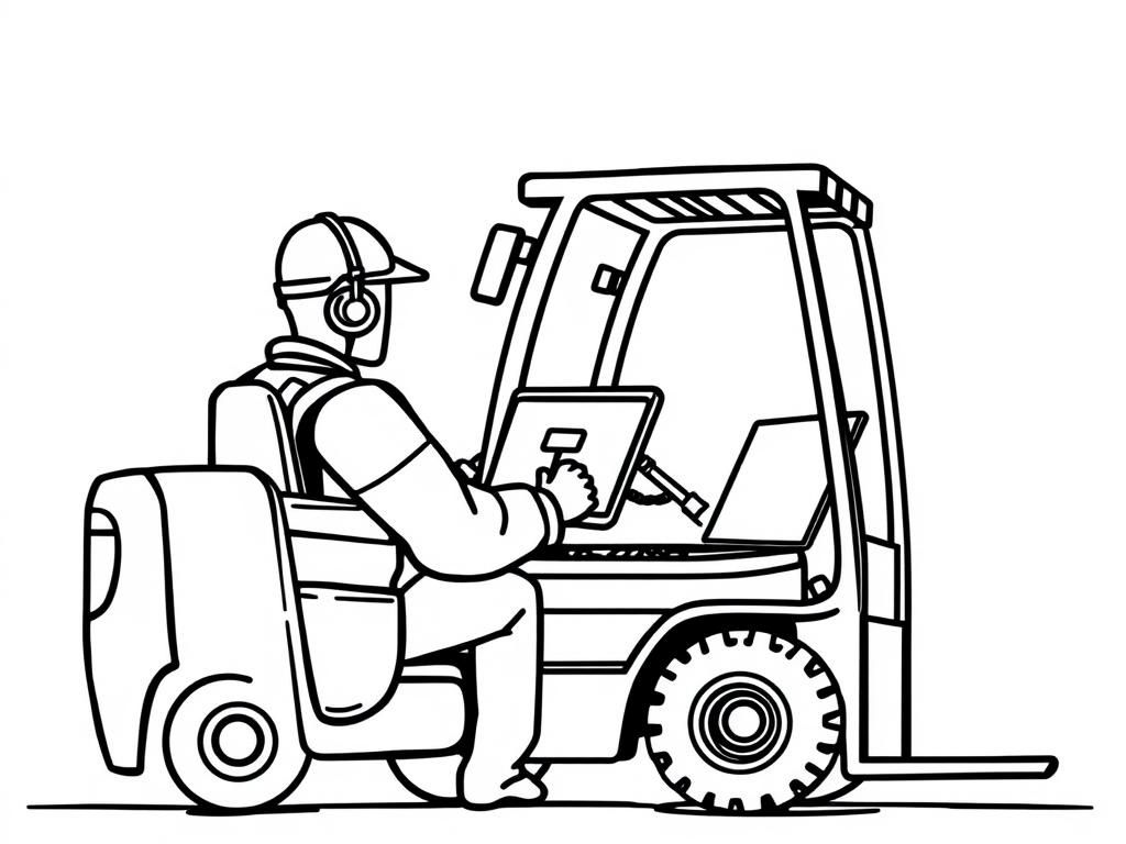 Dispatcher for fork trucks working on a laptop