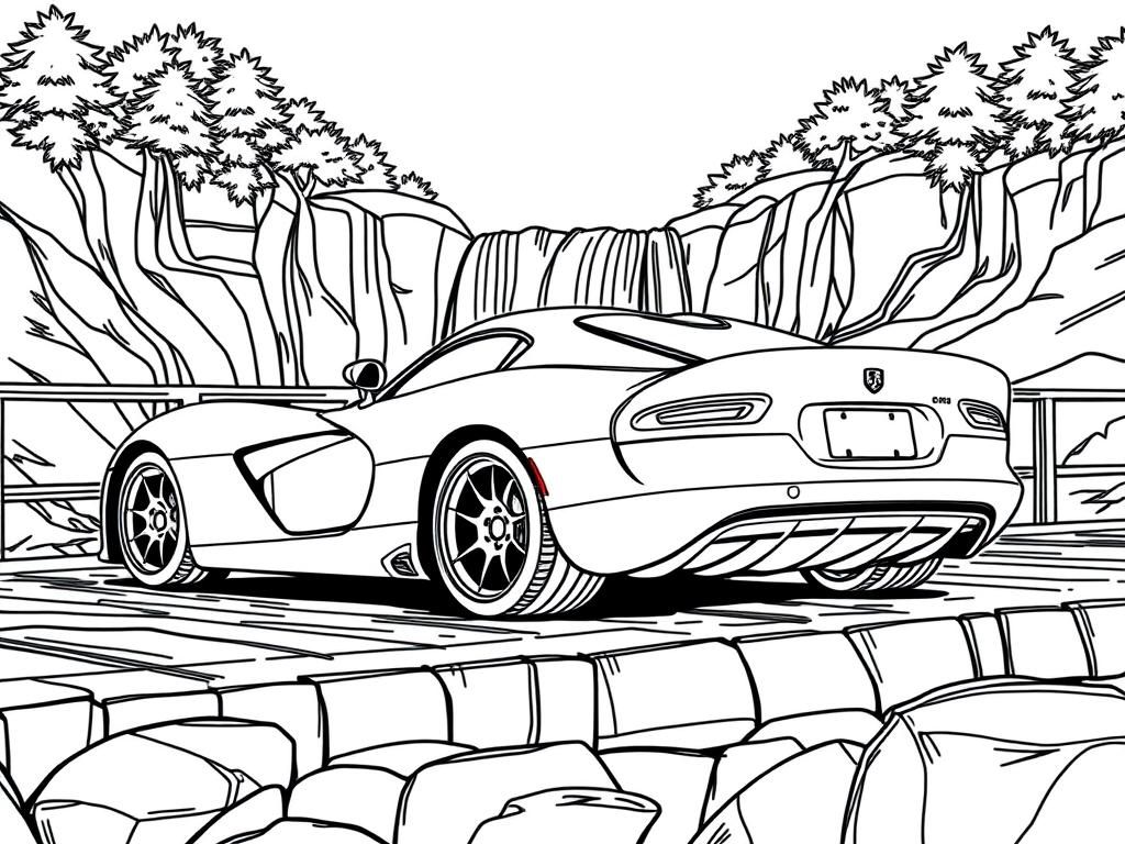 Preview of Dodge viper from side on a bridge with a waterfall background