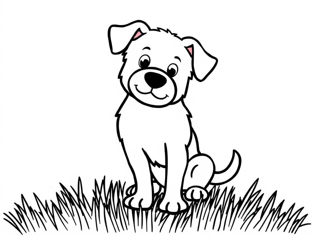 Puppy Sitting in Grass Coloring Page