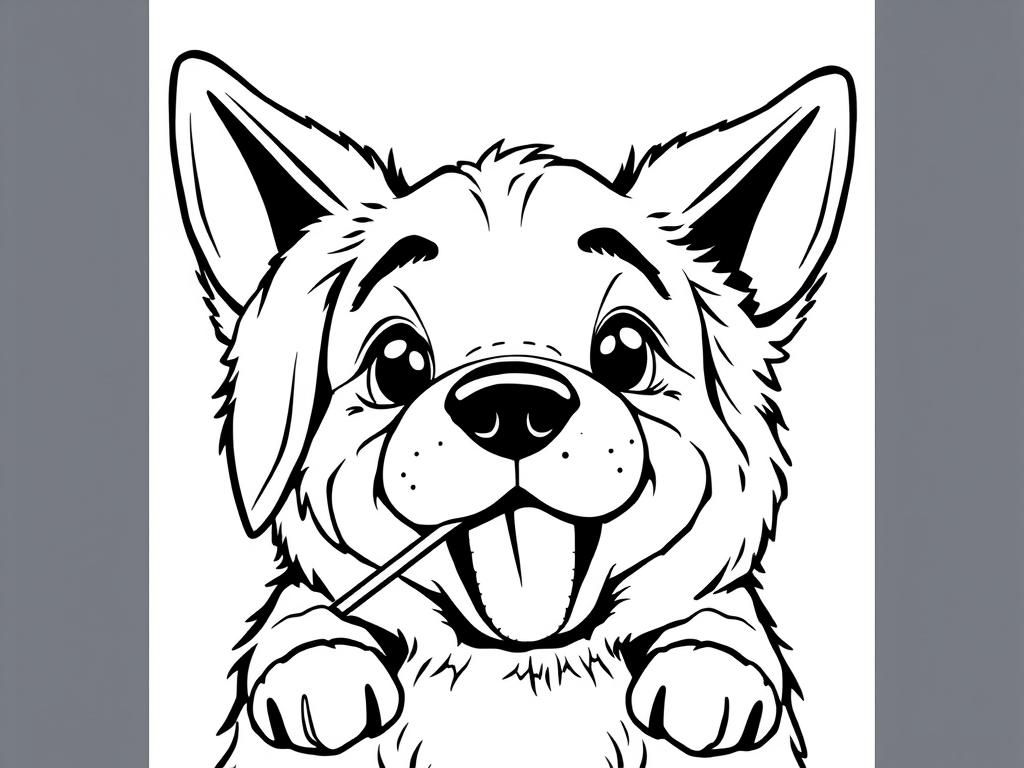 dog eating ice cream. mid level detail - Free Printable Coloring Page