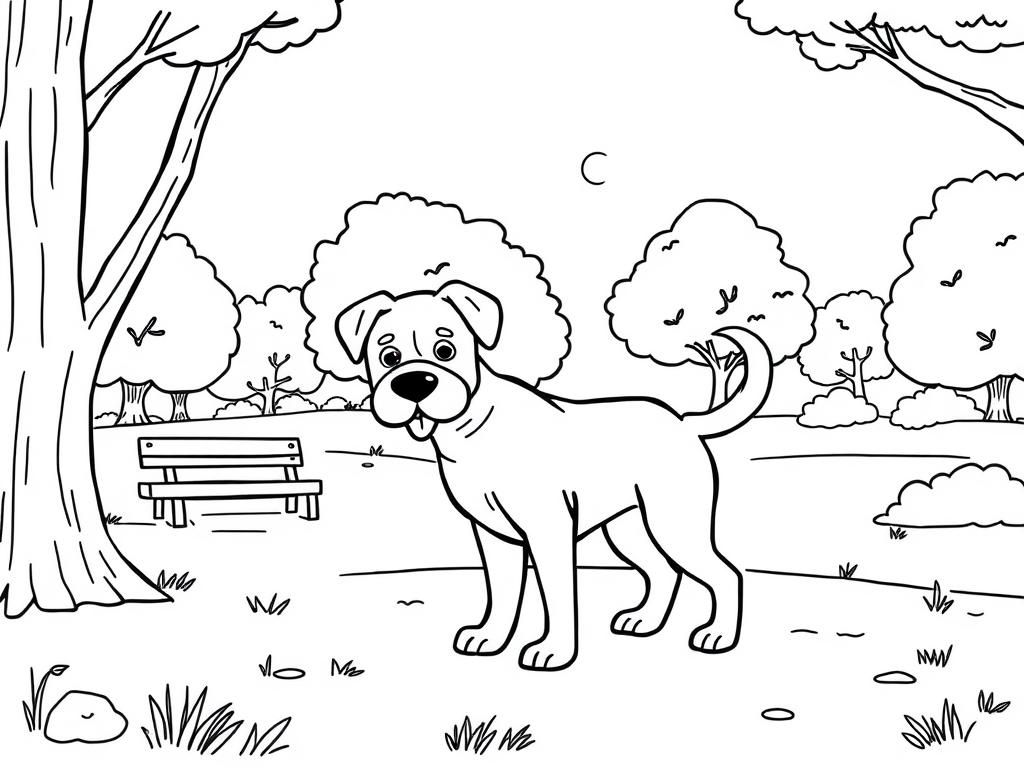 dog in park - Free Printable Coloring Page