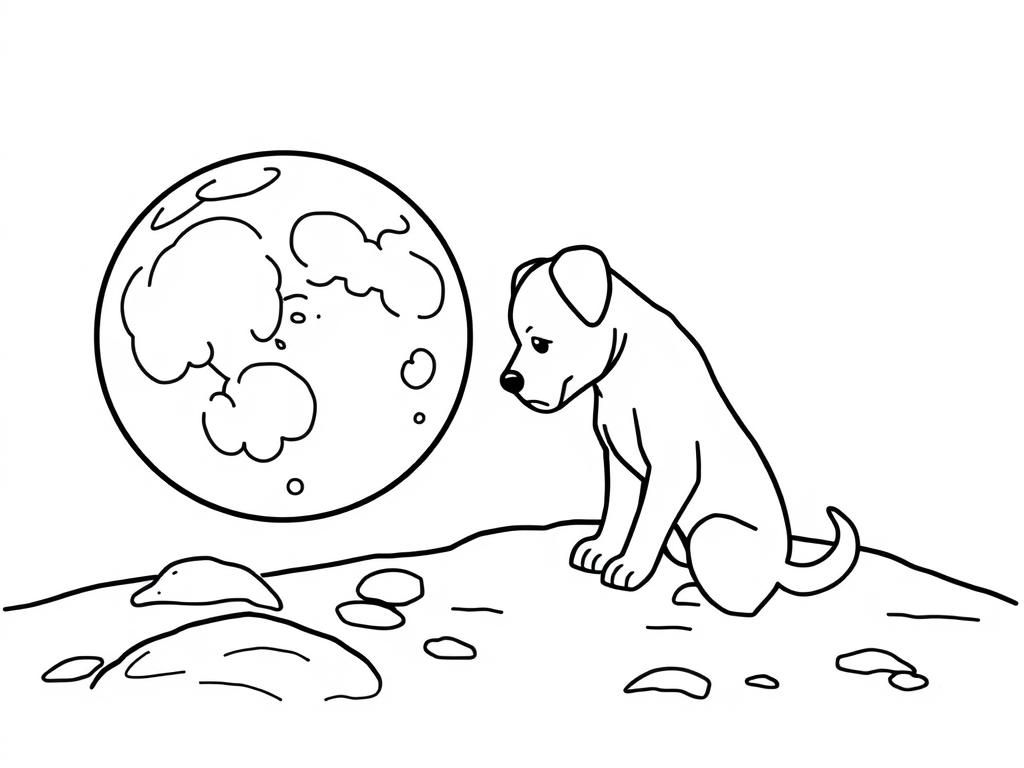 Puppy and Moon Coloring Page