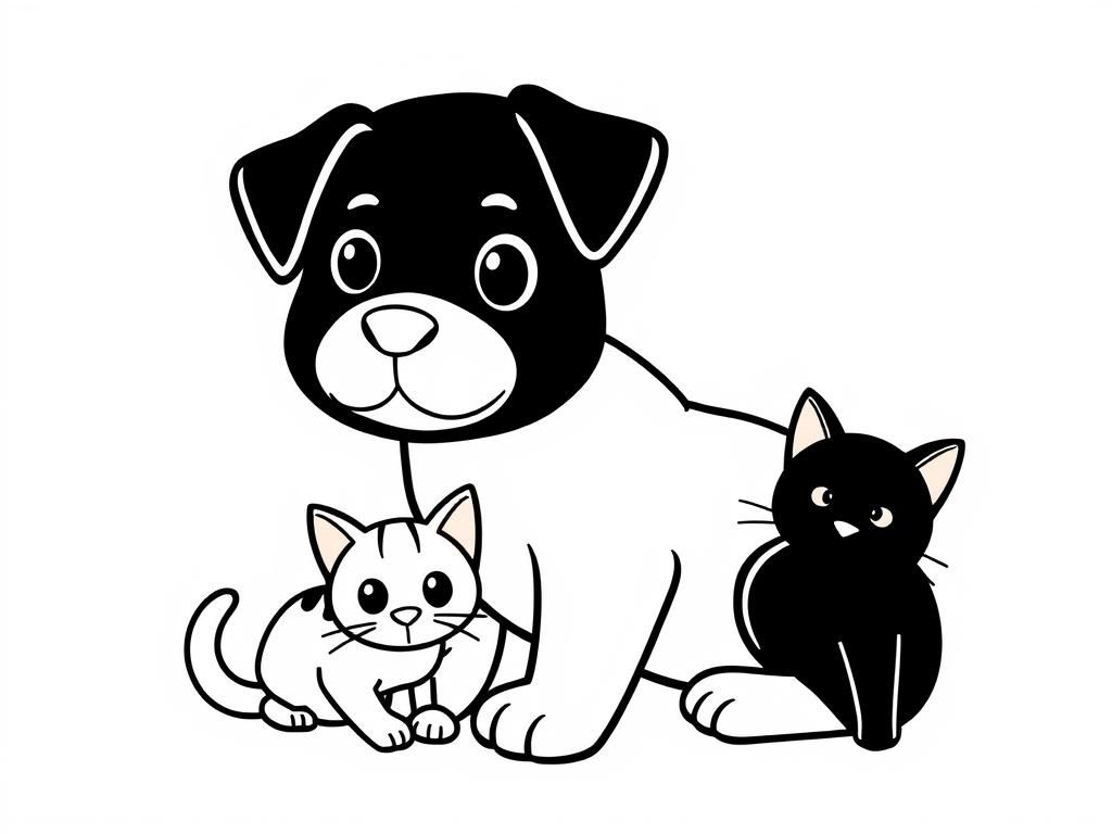 DOG WITH CAT - Free Printable Coloring Page