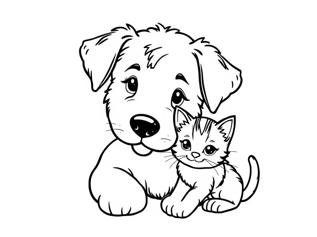 DOG WITH KITTY - Free Printable Coloring Page