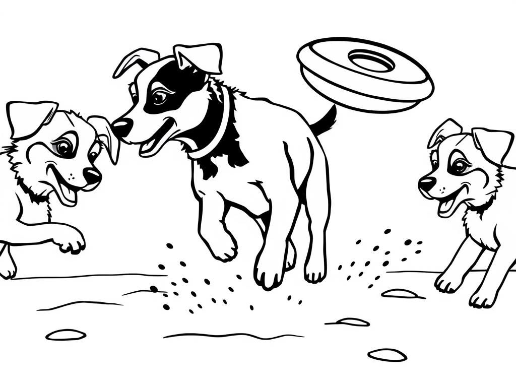 dogs playing with a frisbee at the beach