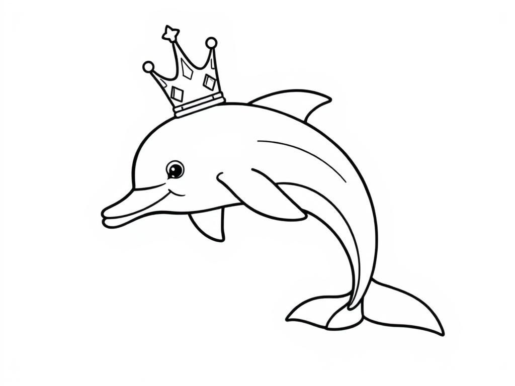 Smiling Dolphin King Coloring Page