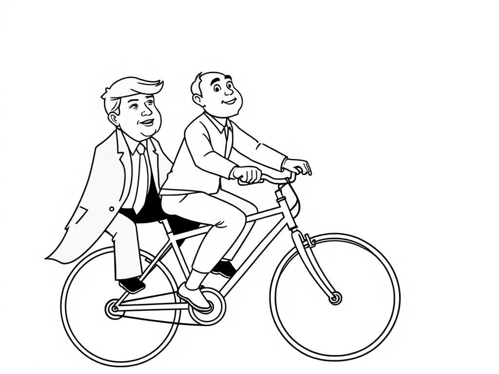 Donald Trump and Elon Musk riding bicycle